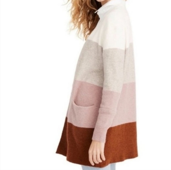 Madewell Ryder Cardigan Sweater Long Open Front Colorblock Pocket Wool Alpaca XS - Picture 2 of 16